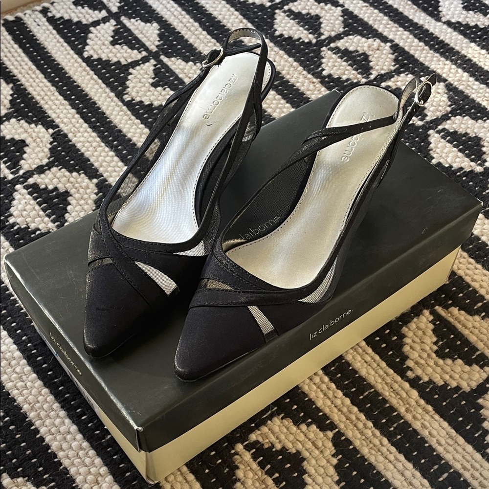 Liz Claiborne Black Pointed Slingback Heels